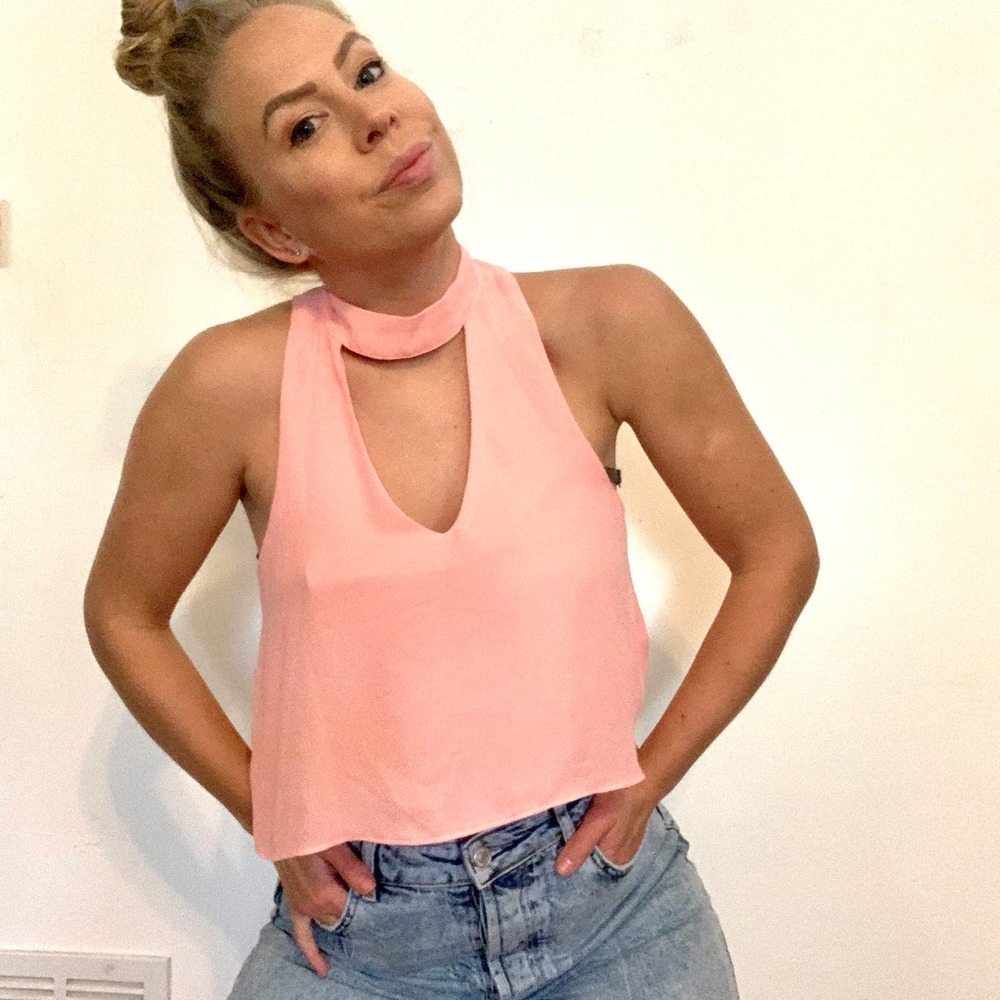Karlie Light Pink Cutout Layered Choker Tank Top NWT - Picture 2 of 9